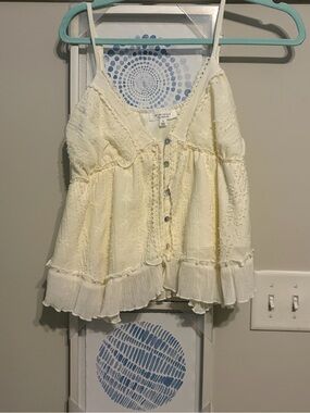T.J.Maxx Cream Button-Front Lace-Trim Cami